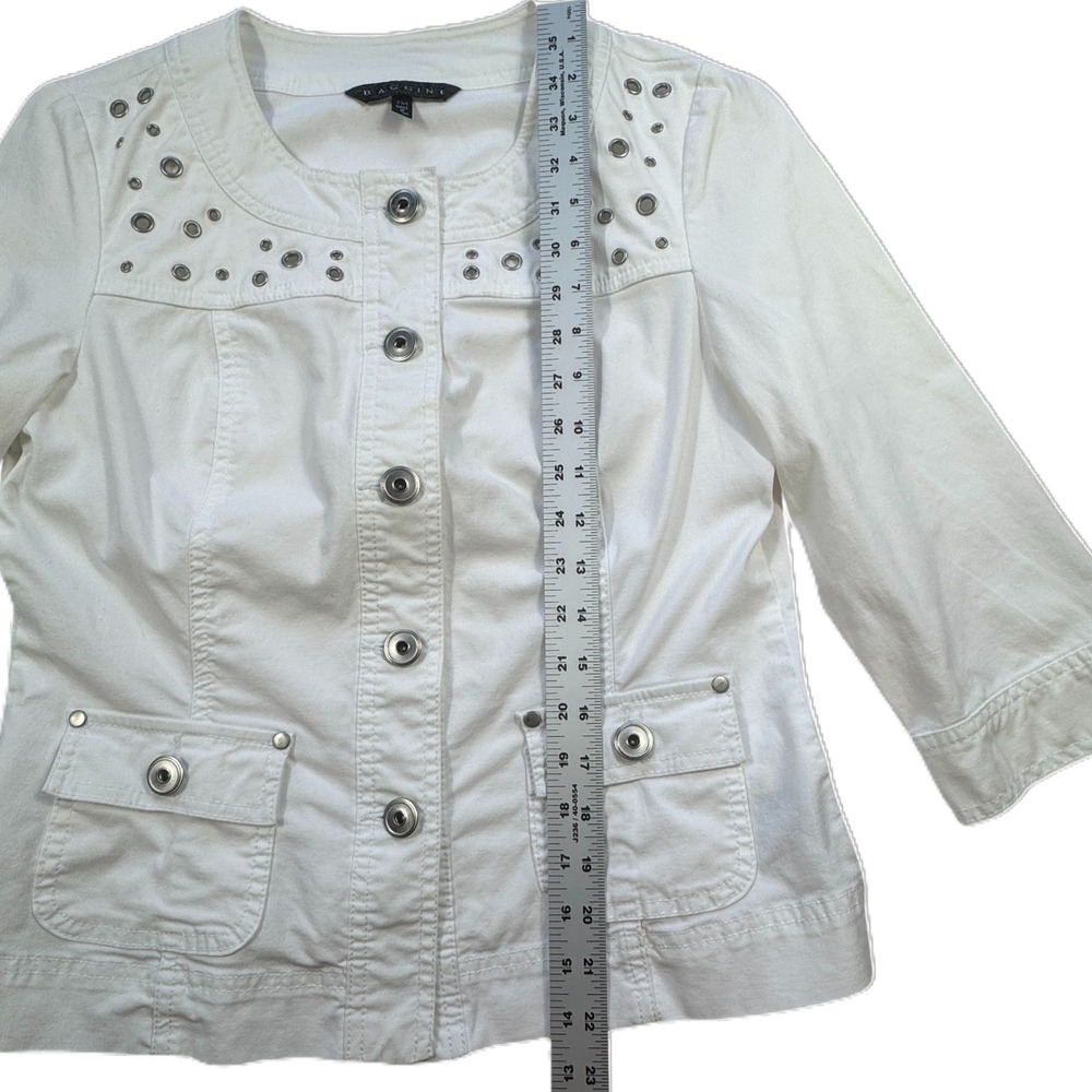 Baccini White Grommet Jacket‎ Womens Petite Medium PM Cotton Stretch Lightweight - Picture 11 of 13